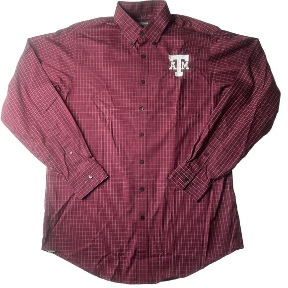 Kenneth Cole Reaction 16/16.5-36/37 Men’s Texas A&M Logo Grid Button Up Maroon - Picture 1 of 9